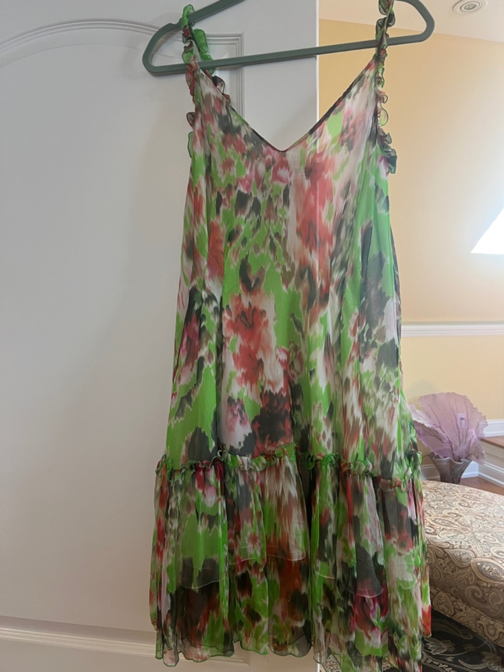 MSGM Floral Green and Pink Slip Dress